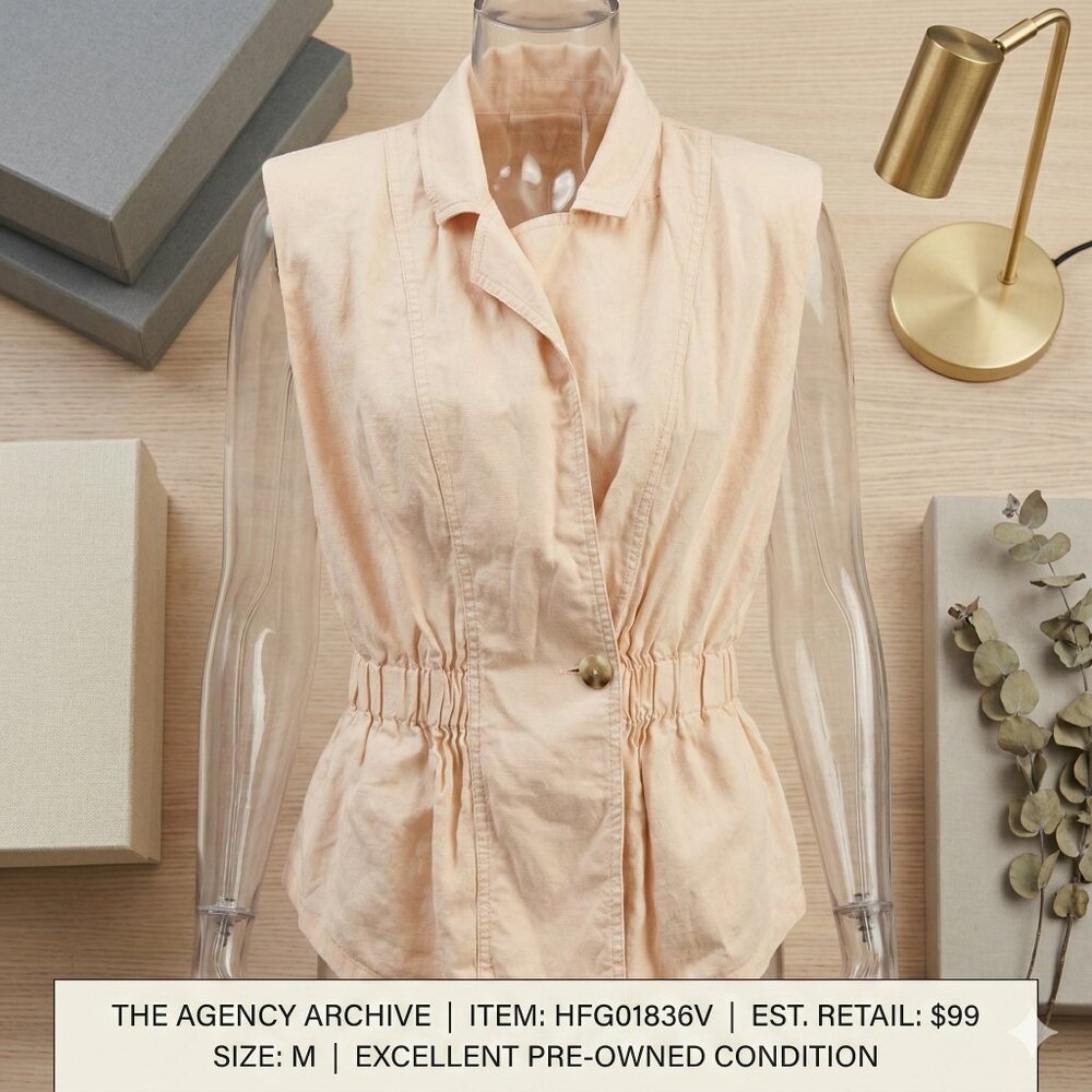 Chic Habitual Linen Blend Utility Vest in Peach. Perfect for Office Siren.